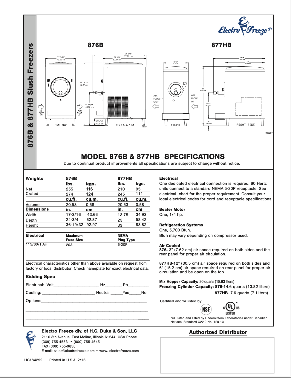 877HB Medium Volume Countertop Cocktail Freezer