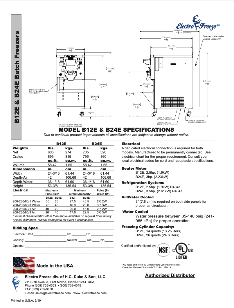 B12E 12 Quart Large Capacity Batch Freezer