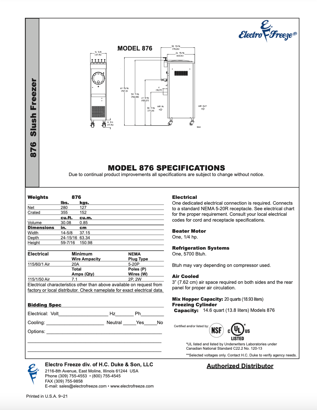 876 High Capacity Floor Model Slush/Cocktail Freezer