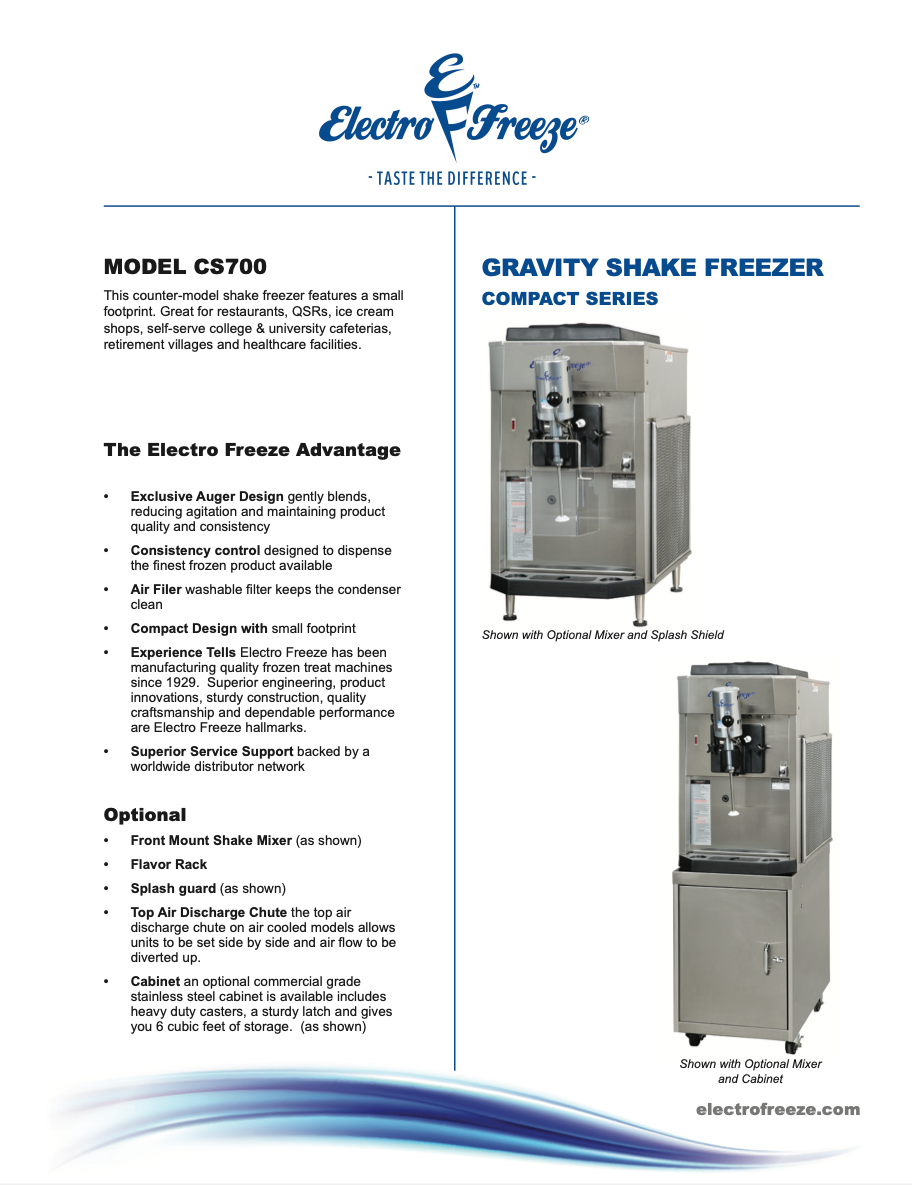 CS700 Gravity-Fed Countertop Shake Freezer