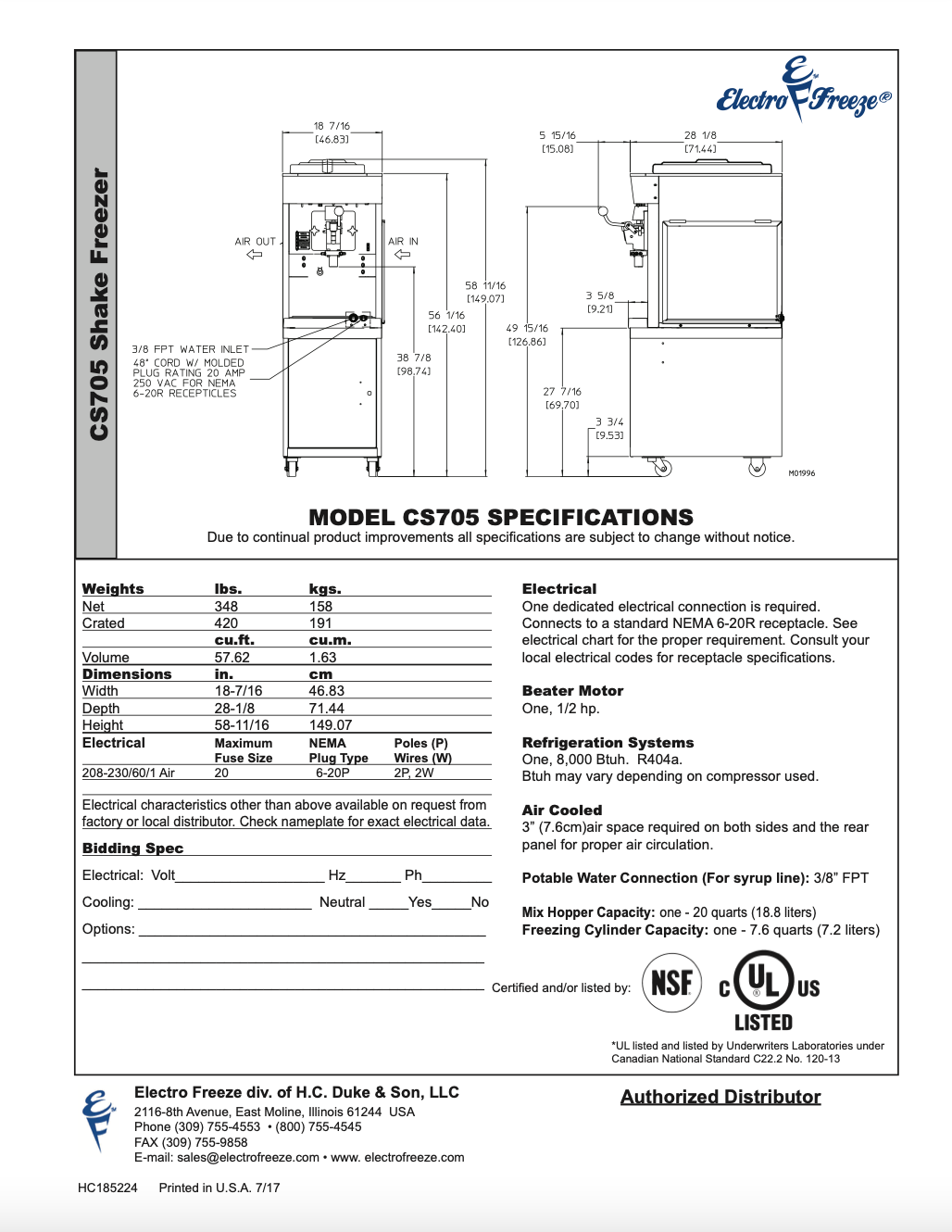 CS705 Flavor Injected Shake Freezer