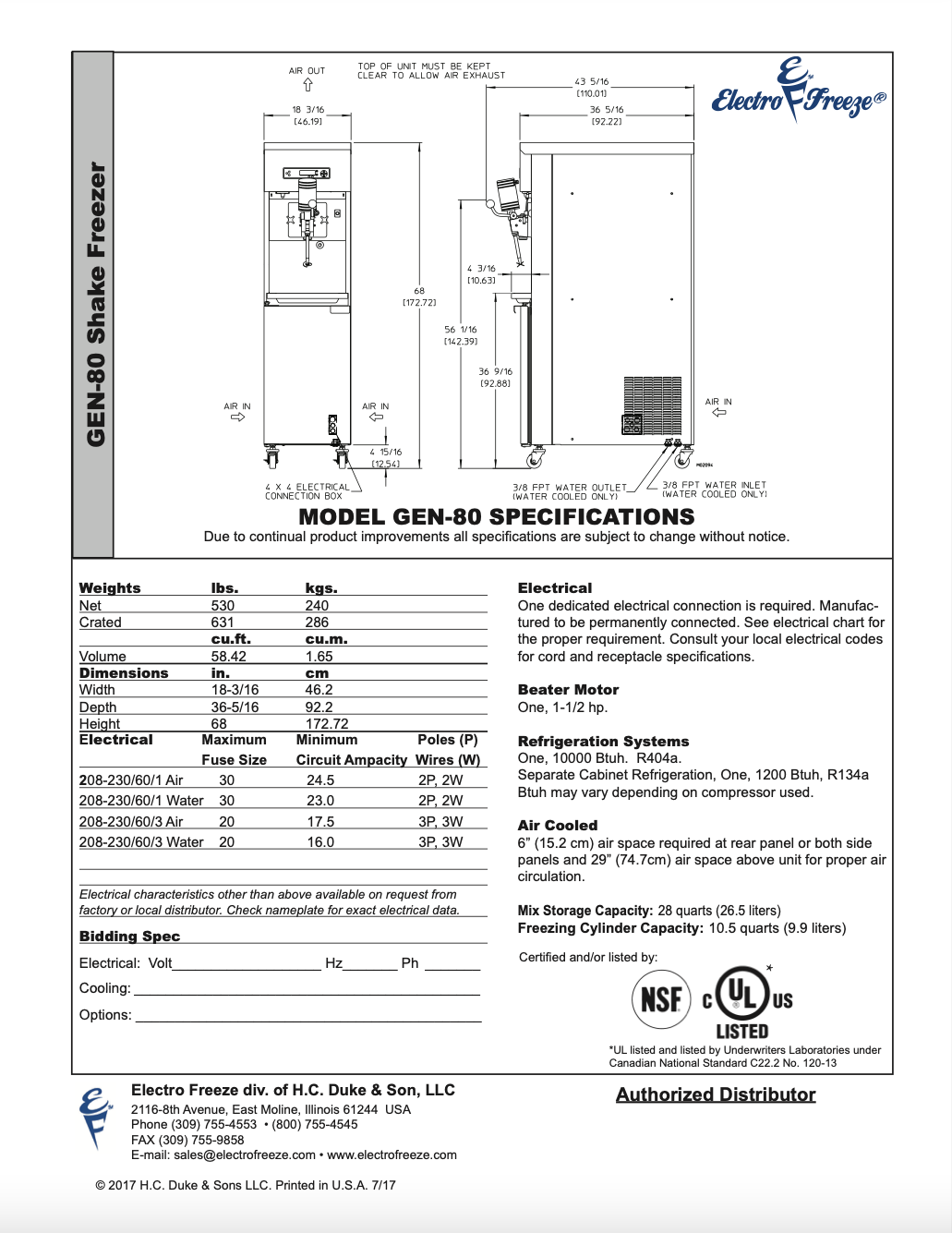 GEN-80 Genesis Series Pressurized Shake Freezer