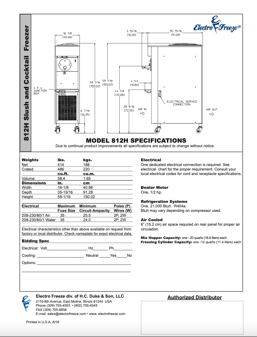 812H Extreme-Volume Slush/Cocktail Freezer